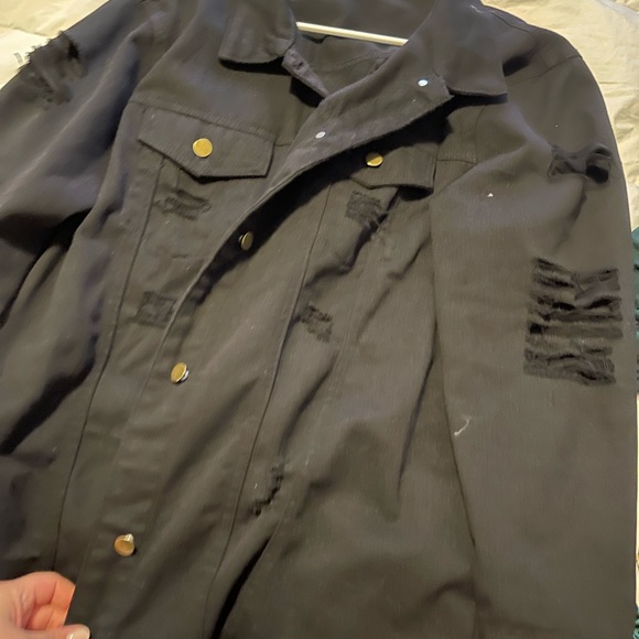 Plus Ripped Drop Shoulder Denim Jacket BLACK - Picture 3 of 7